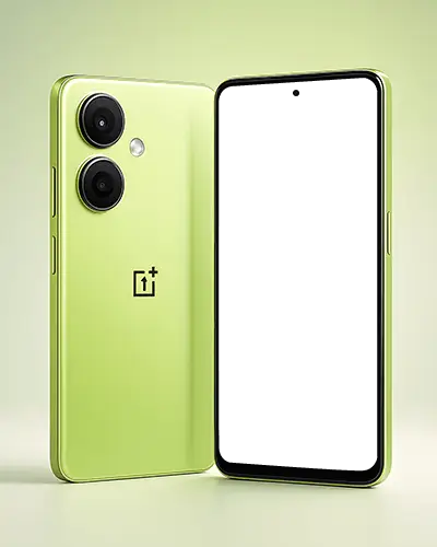 Vibrant Oneplus Smartphone Mockup Modern Dual View On Fresh Light Green Studio Background