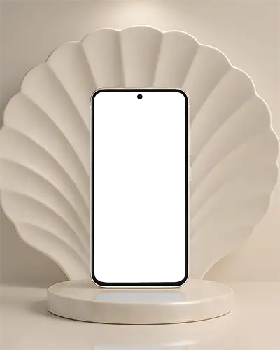 Modern Android Phone Mockup With Minimalist Shell Shaped Backdrop For Clean Digital Display