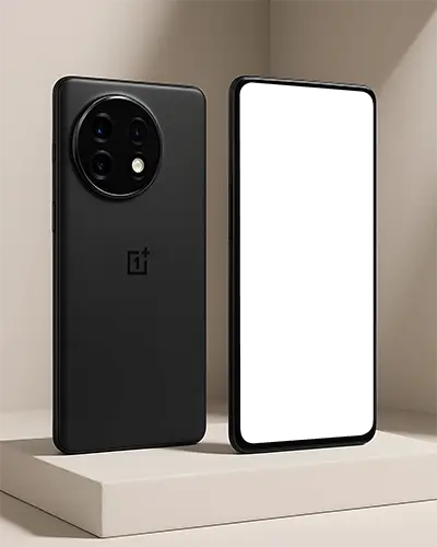 High Quality One Plus Phone Mockup Showcasing Front And Back View Large Touchscreen