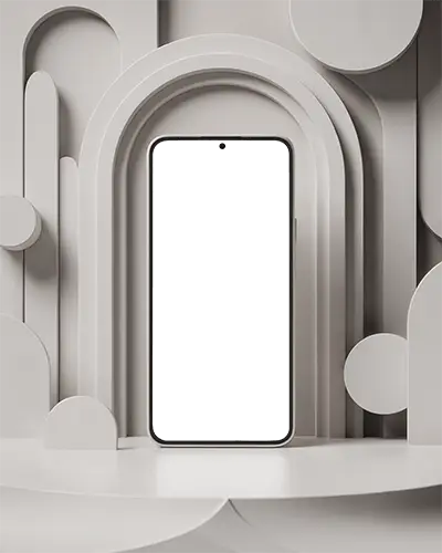 Stylish Mobile Device Mockup In Front Of Creative Geometric Arch Background For Marketing Use