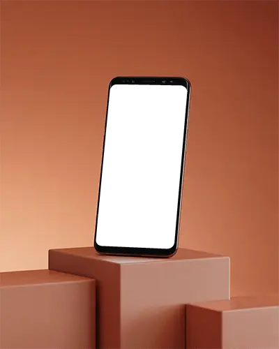 Sleek Modern Phone Mockup Standing On Minimalist Three Level Platform Background