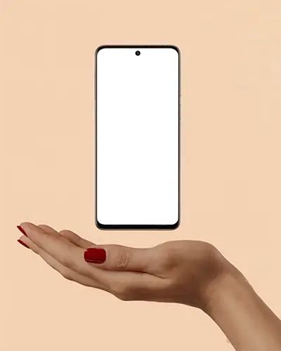 Sleek Modern Phone Mockup Floating Above Minimalist Hand Display Technology Gadget