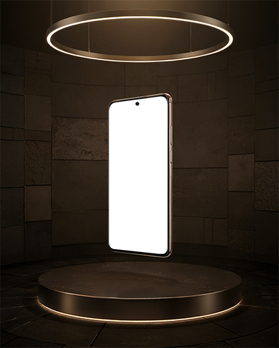 Sleek Modern Phone Mockup Floating On Illuminated Platform Ideal For App Showcase
