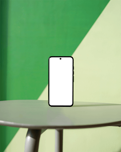 Modern Smartphone Mockup On Minimalist Table With Abstract Background For Ui Design