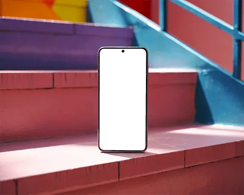 Modern Smartphone Mockup On Urban Outdoor Steps With Blank Screen For Design