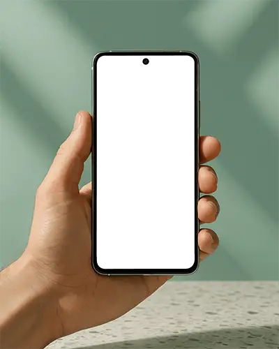 Hand Holding Modern Phone Mockup With Blank Screen For App Ui Or Website Presentation