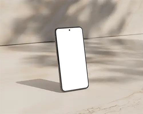Front Facing Phone Mockup On Stone Surface In Sunlit Setting