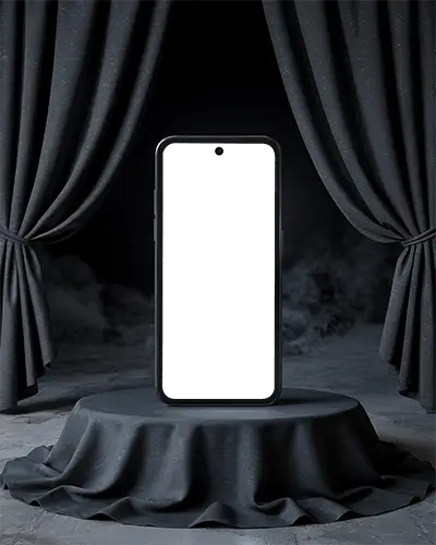 modern-phone-mockup-display-stand-dramatic-curtain-background-smoke-effect-presenting