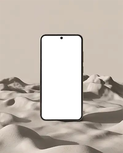 Android Phone Mockup In Minimal Dune Setting With Soft Shadows And Smooth Geometric Curves