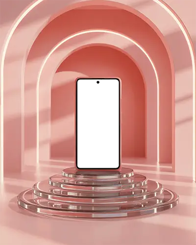 Sleek Modern Phone On Glass Pedestal With Arched Architectural Background For Tech Promos