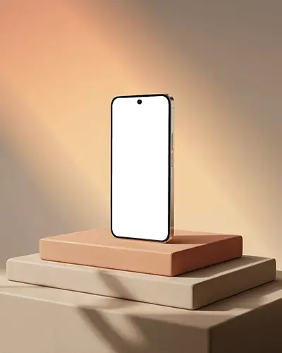 premium-smartphone-mockup-front-facing-mockup-on-neutral-toned-geometric-stand-for-presentations