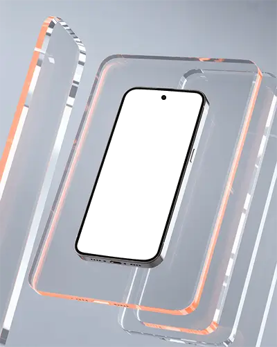 futuristic-google-pixel-phone-mockup-floating-in-acrylic-frame-with-soft-orange-glow