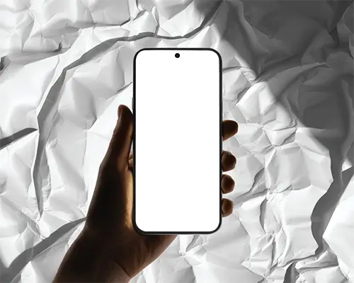 Nothing Phone 2a Phone Mockup Hand Holding Smartphone On Crumpled White Paper Background
