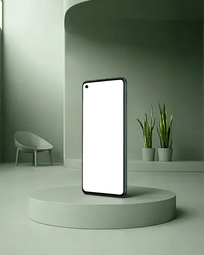 oneplus-phone-mockup-minimal-smartphone-display-on-round-platform-in-modern-green-interior