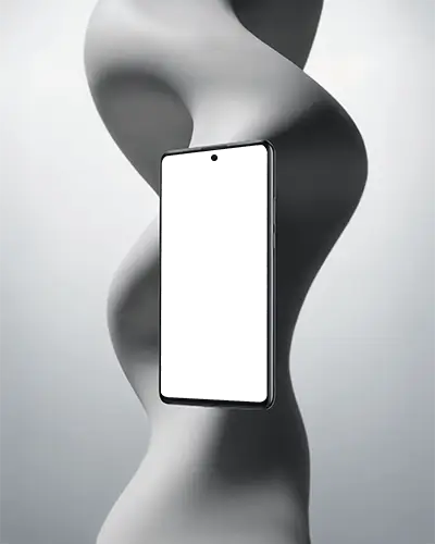 oneplus-mockup-modern-smartphone-display-on-abstract-gray-sculpture-spiral-background