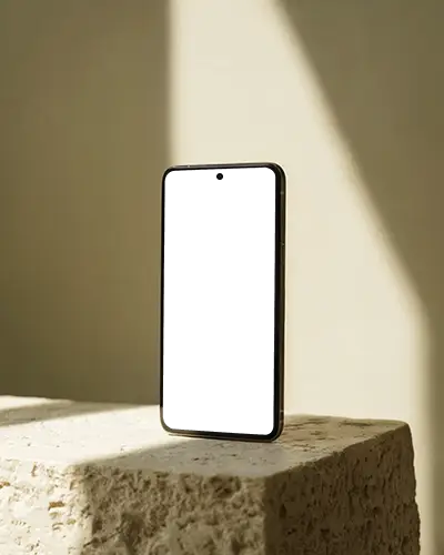 minimalist-google-pixel-mockup-sunlit-front-view-on-textured-block-warm-background