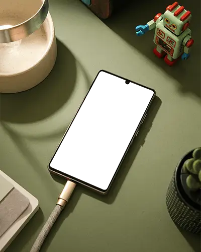 Vivo High Resolution Phone Mockup With Blank Screen In Modern Stylish Workspace Setting