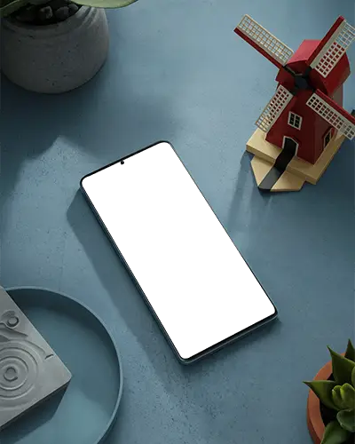 Huawei Modern Phone Mockup On Minimalist Tabletop With Decorative Elements For App Showcase