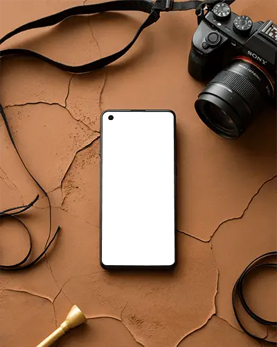 Oneplus Professional Phone Mockup With Blank Screen And Digital Camera Modern Design