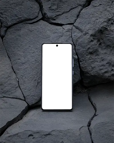Samsung Sleek Modern Phone Mockup On Rough Stone Background Showcasing Smartphone Screen Design