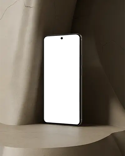 Nothing Sleek Slim Phone Mockup Standing Against Textured Natural Stone Surface For Design
