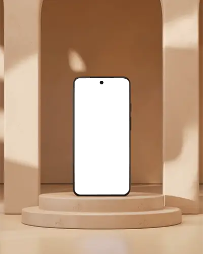 Googlepixel Sleek Minimal Phone Mockup With Modern Blank Screen Standing On Round Podium