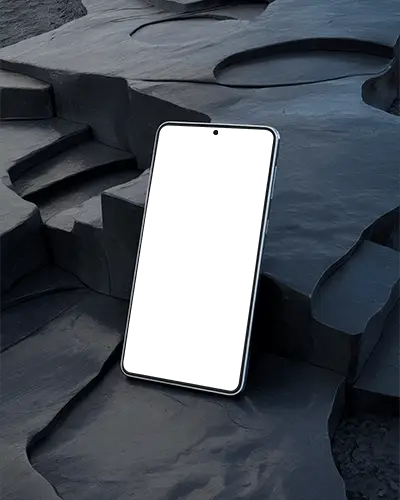 Googlepixel Realistic Smartphone Mockup Angled On Rough Stone Background Technology