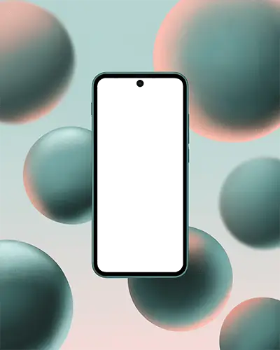 Android Phone Mockup Floating Amid Soft Gradient Spheres With Vibrant Dual Tone Lighting Futuristic And Creative Display