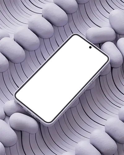 Angled Android Phone Mockup Placed On Textured Surface With Soft Pebble Like Forms For Organic Ui Showcase