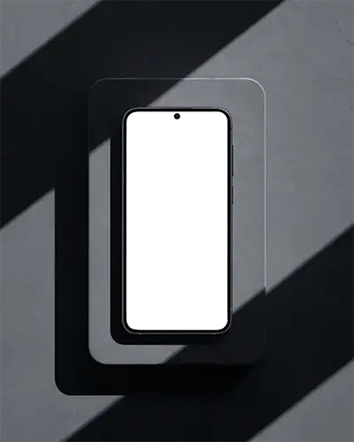Top View Minimalist Mobile Phone Mockup In Hard Light Shadow Play For Premium Design Presentation