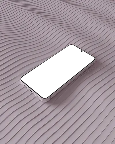 Angled Android Phone Mockup Placed On Wavy Striped Surface For Modern Tech Design Presentation
