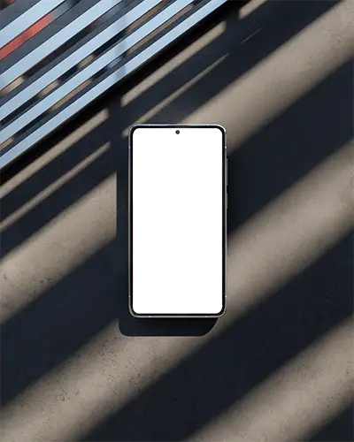 Mobile Phone Mockup On Concrete Surface With Angled Light Shadows For Premium Modern Brand Presentation