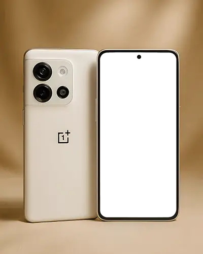 Elegant Smartphone Mockup Oneplus Device In Vertical Front And Back Display On Beige Studio Background