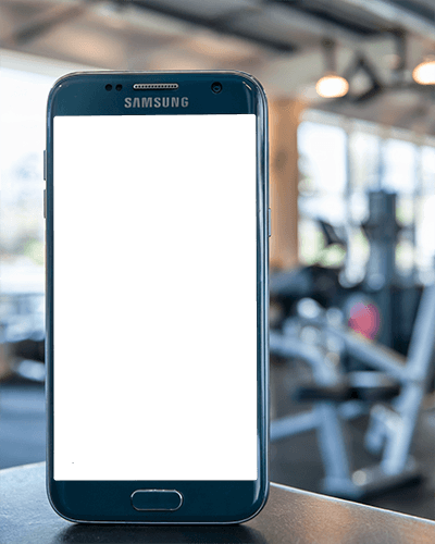 Modern Smartphone Mockup On Gym Counter Industrial Background Bright Daylight Ambience