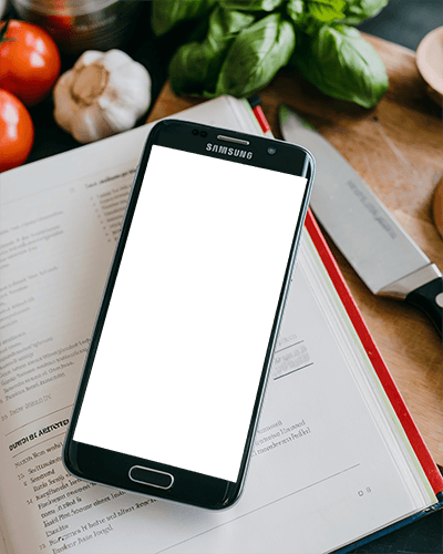 Kitchen Table Smartphone Mockup Near Open Recipe Book