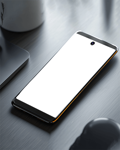 Sleek Office Desk Smartphone Mockup Modern Cup On Glossy Surface