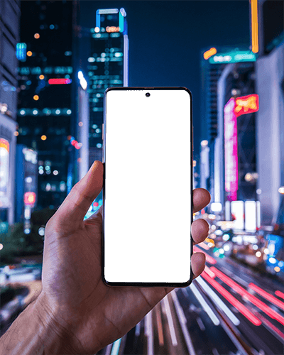 Urban Night City Handheld Smartphone Mockup Bright Lights And Motion