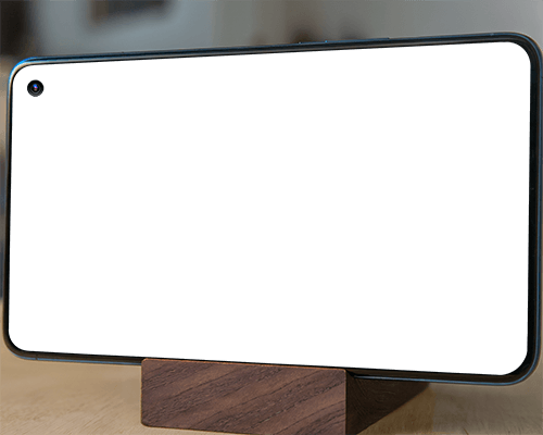 Wooden Stand Smartphone Mockup Horizontal Position With Clear Desk Background