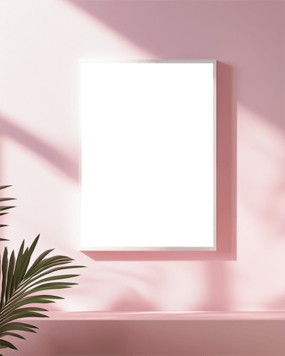 Pastel Pink Sunlit Frame Mockup Soft Shadow Play With Tropical Leaf Modern Minimalist Interior 0155