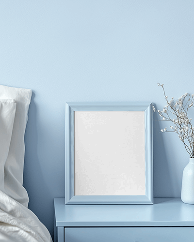 Bedroom Setting Pink Vibrant Art Photoframe Mockup On Nightstand