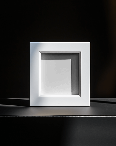 Sleek Shadowed Photoframe Mockup On Dark Background With Abstract Artwork