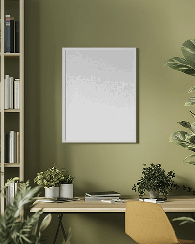 Modern Office Desk Frame Mockup Vibrant Yellow Poster Sleek Interior Design