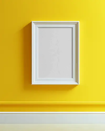 Luxury Office Photo Frame Mockup On Navy Wall With Golden Accents Minimal Desk Setup For Elegant Art Presentation