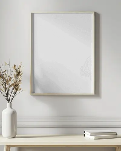 Elegant Minimal Frame Mockup With Wood Textures White Background And Delicate Styling For Art Showcase