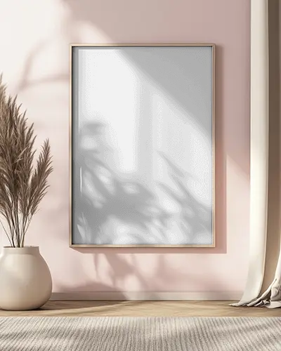 Elegant Interior Photo Frame Mockup With Light Wood Floor Pastel Wall And Neutral Tones Ideal For Promoting Modern Minimalist Artwork Or Inspirational Quotes