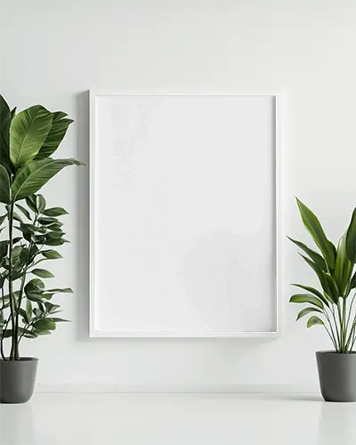 Cfuturistic Interior Photoframe Mockup Colorful Sci Fi Poster With Glowing Text And Space Background Between Modern Indoor Plants 0201