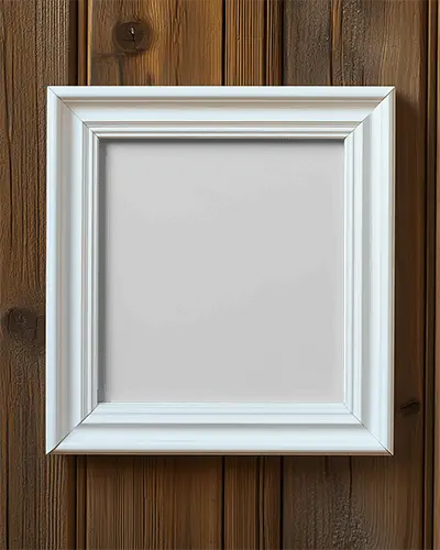 Wooden Wall Photo Frame Mockup Closeup Of Modern Artwork In White Frame Rustic Background Portrait Orientation 0203