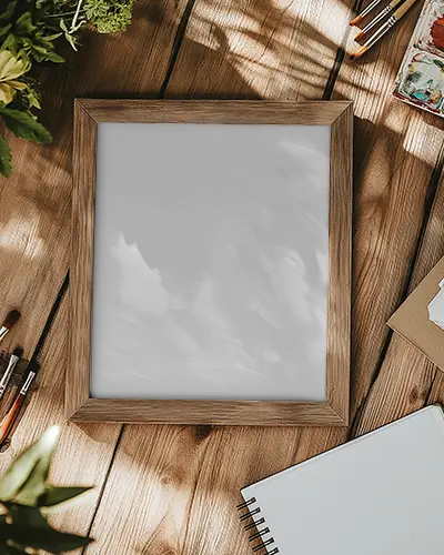Artist Workspace Frame Mockup Surrounded By Supplies Ideal For Showcasing Quote Prints Or Nature Inspired Art