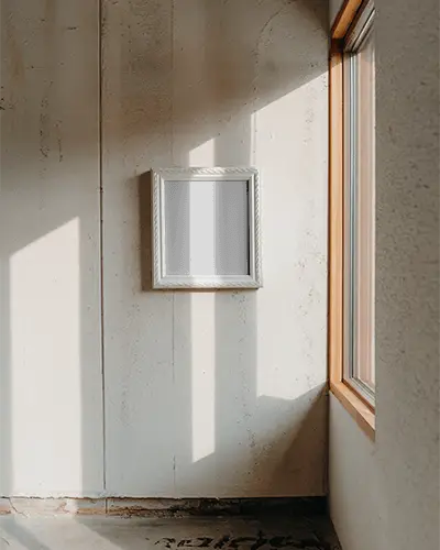Narrow Space Wall Frame Mockup With Authentic Textures And Natural Window Light Perfect For Minimalist Art Print Showcases