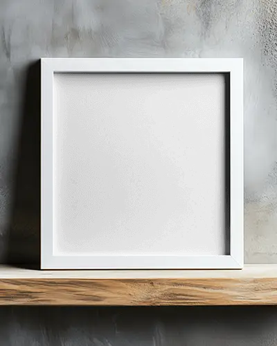 gallery-style-white-frame-mockup-on-natural-wood-shelf-against-industrial-wall-for-elevated-art